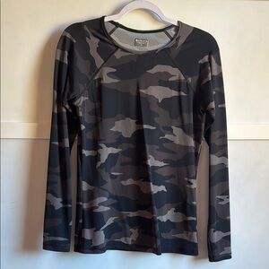 Athleta Black Gray Camo Long Sleeve Swim Top Rashguard Size M